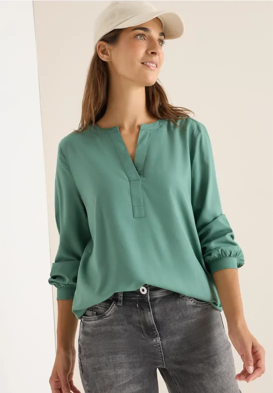 Elegante Damen Bluse mit Schlitzkragen