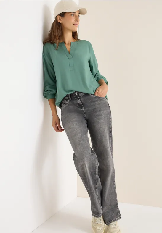 Elegante Damen Bluse mit Schlitzkragen