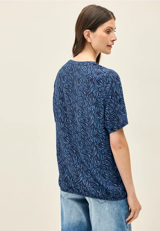 Kurzarm Bluse mit Schlitzhals und Muster