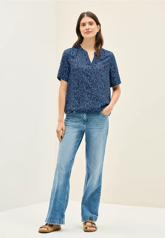 Kurzarm Bluse mit Schlitzhals und Muster