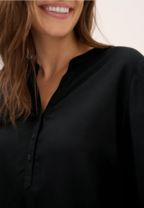 Damen Schwarze Knopfleiste Tunika Bluse