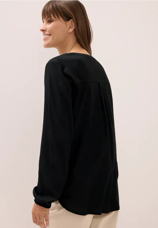 Damen Schwarze Knopfleiste Tunika Bluse