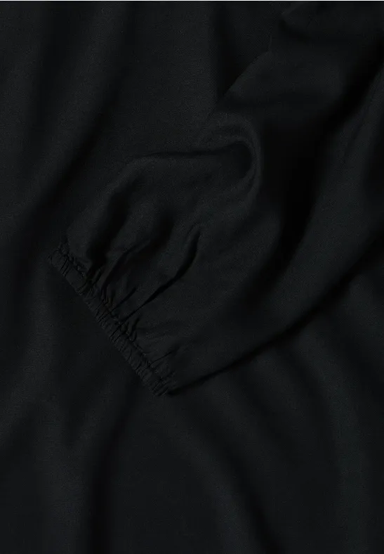 Damen Schwarze Knopfleiste Tunika Bluse