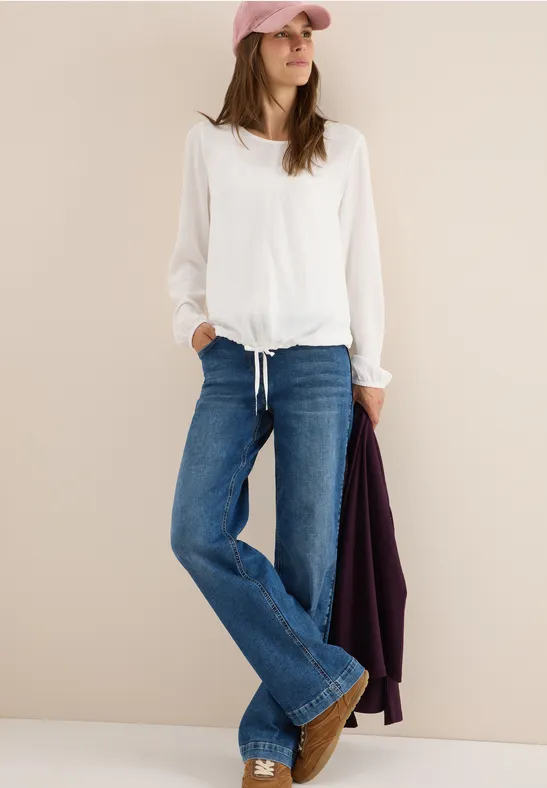 Damen Langarm Bluse mit Tunnelzug