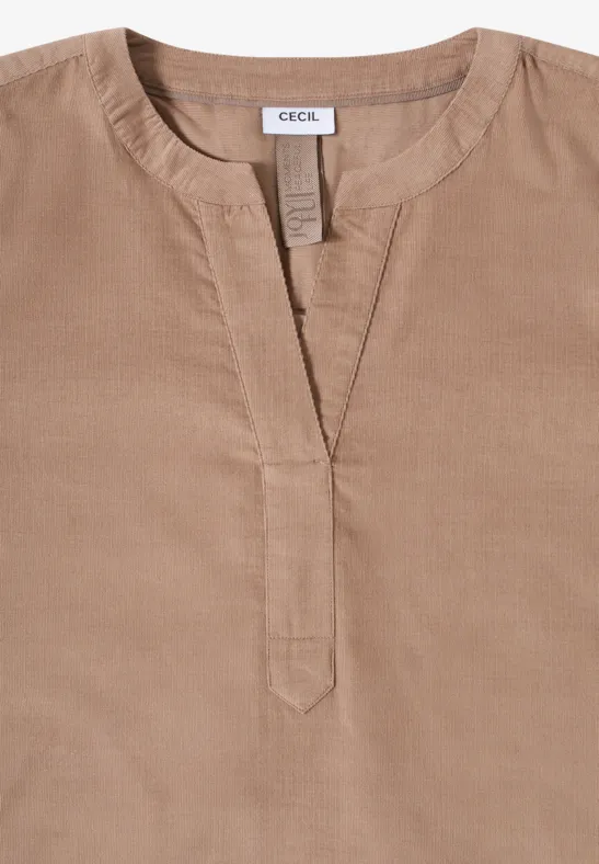 Lässige Kordbluse mit Schlitzkragen