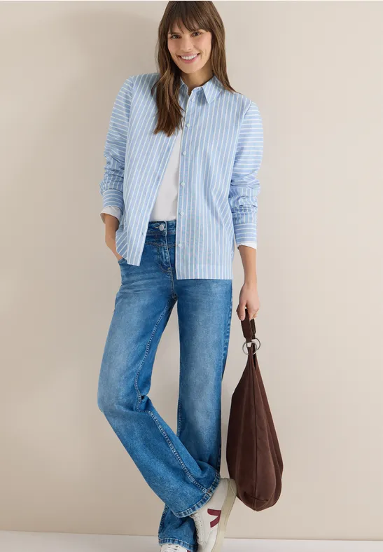 Gestreifte Baumwoll-Bluse mit Knopfleiste