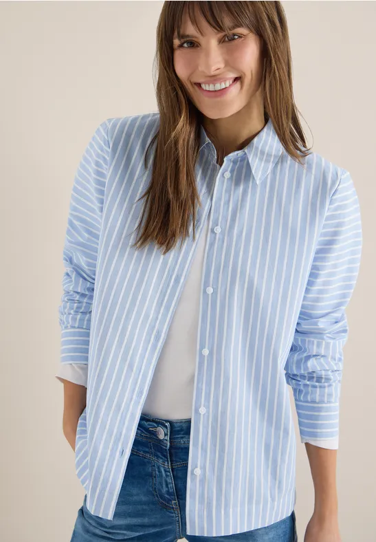 Gestreifte Baumwoll-Bluse mit Knopfleiste