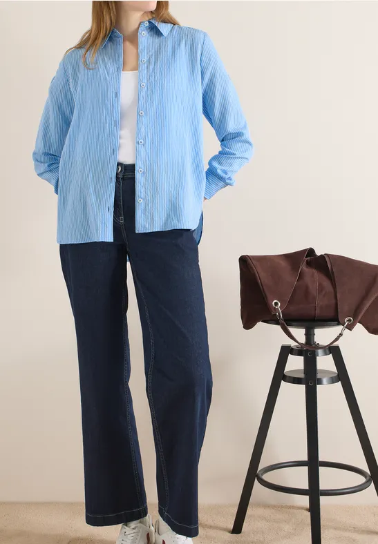 Gestreifte Baumwoll-Bluse mit Knopfleiste