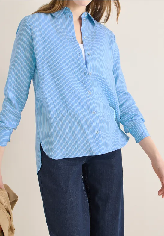 Gestreifte Baumwoll-Bluse mit Knopfleiste