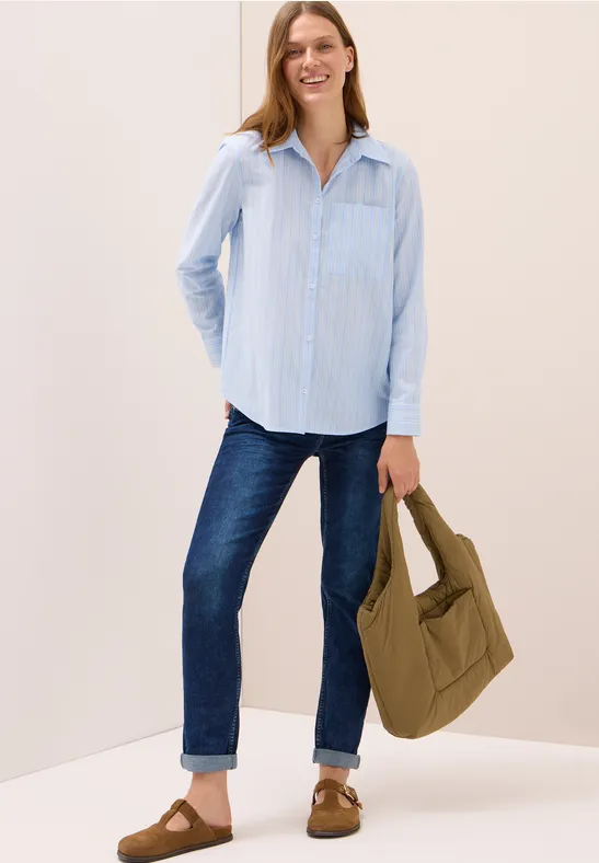 Gestreifte Baumwoll-Bluse mit Knopfleiste