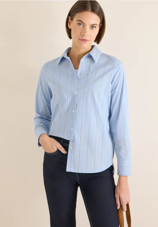 Gestreifte Baumwoll-Bluse mit Knopfleiste