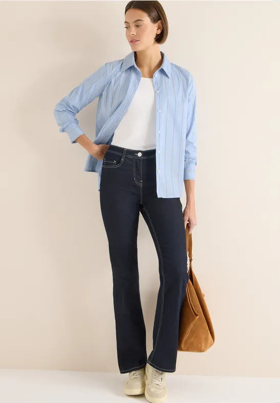 Gestreifte Baumwoll-Bluse mit Knopfleiste