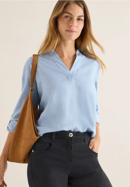 Damen Langarm Bluse mit V-Ausschnitt