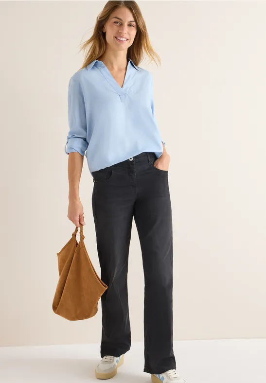 Damen Langarm Bluse mit V-Ausschnitt