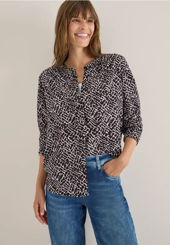 Gemusterte Bluse mit Knopfleiste und 3/4 Ärmeln