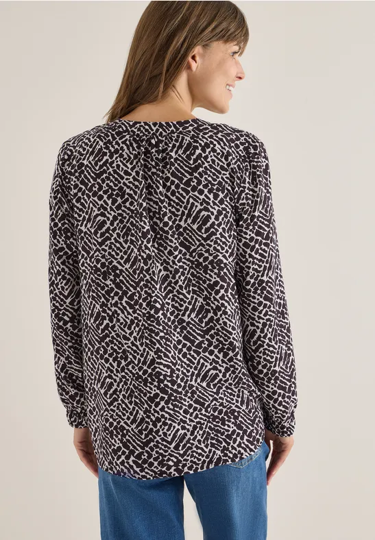 Gemusterte Bluse mit Knopfleiste und 3/4 Ärmeln