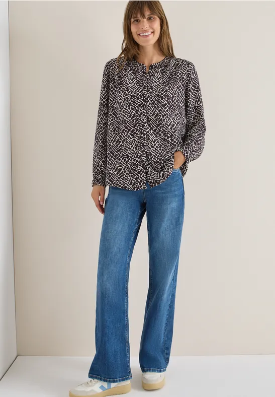 Gemusterte Bluse mit Knopfleiste und 3/4 Ärmeln