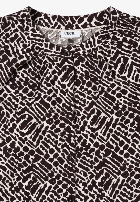 Gemusterte Bluse mit Knopfleiste und 3/4 Ärmeln
