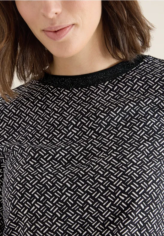 Geometrische Print Langarm Bluse