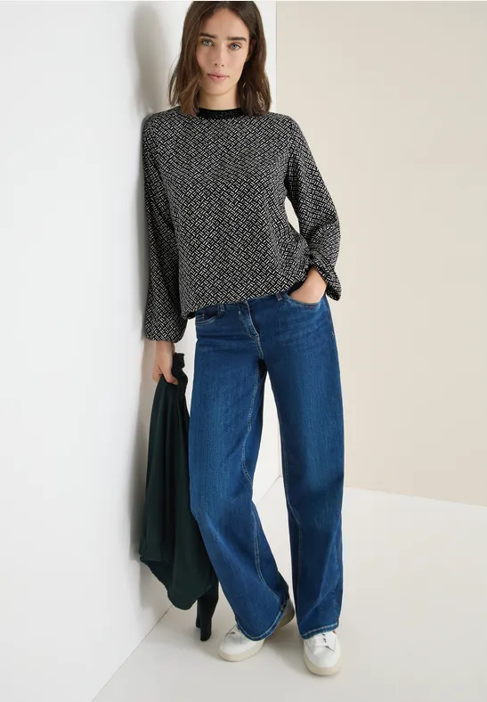 Geometrische Print Langarm Bluse