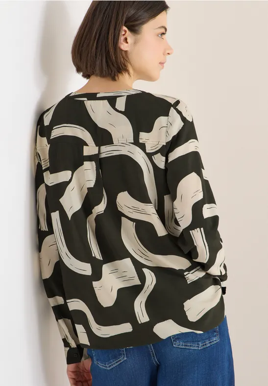Bluse mit Grafikmuster und Schlitzkragen