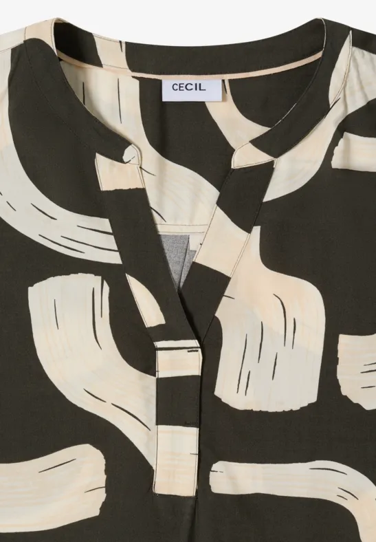 Bluse mit Grafikmuster und Schlitzkragen