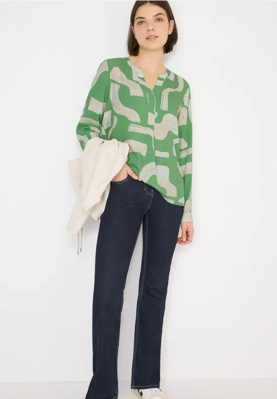 Bluse mit Grafikmuster und Schlitzkragen