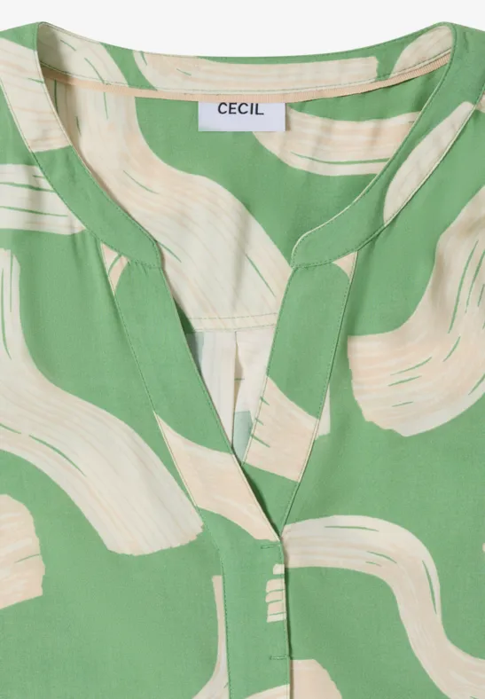 Bluse mit Grafikmuster und Schlitzkragen