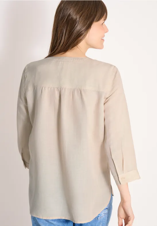 Leinenmischung Tunika Bluse mit Knopfleiste