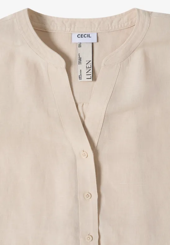 Leinenmischung Tunika Bluse mit Knopfleiste