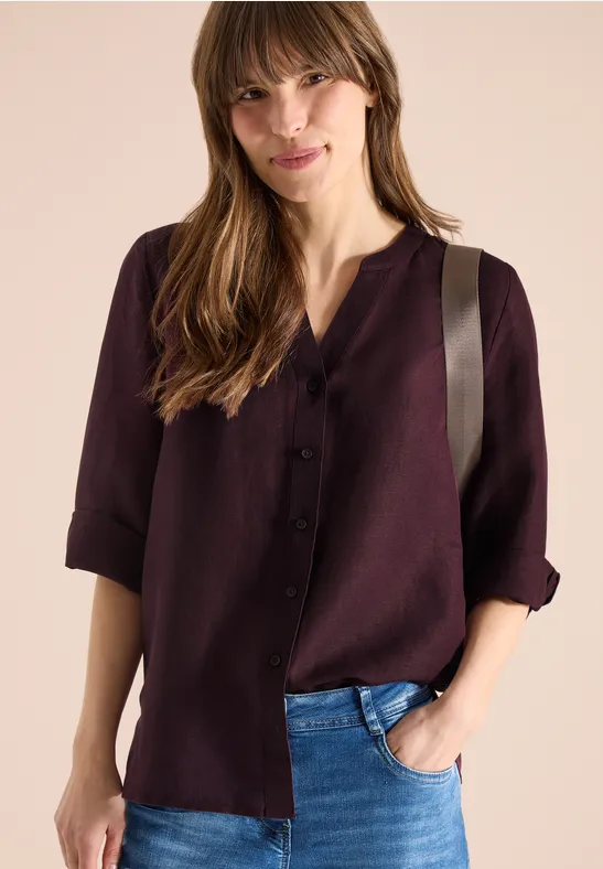 Tunika-Bluse mit Knopfleiste aus Leinenmischung