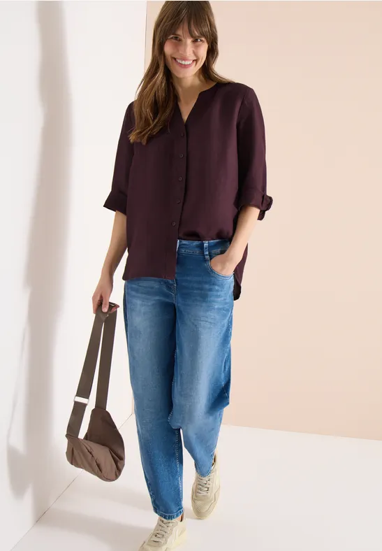 Tunika-Bluse mit Knopfleiste aus Leinenmischung