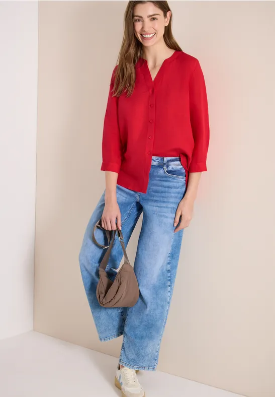 Tunika-Bluse mit Knopfleiste aus Leinenmischung