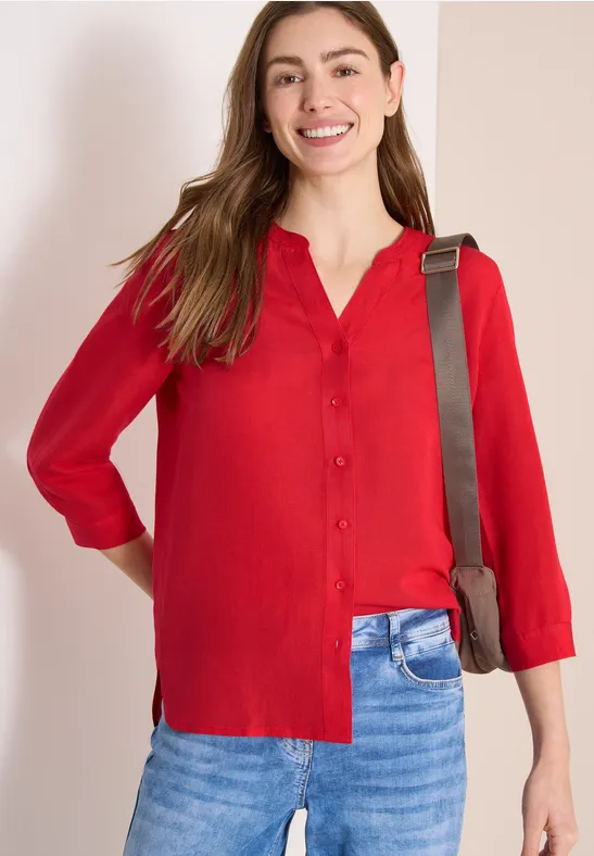 Tunika-Bluse mit Knopfleiste aus Leinenmischung