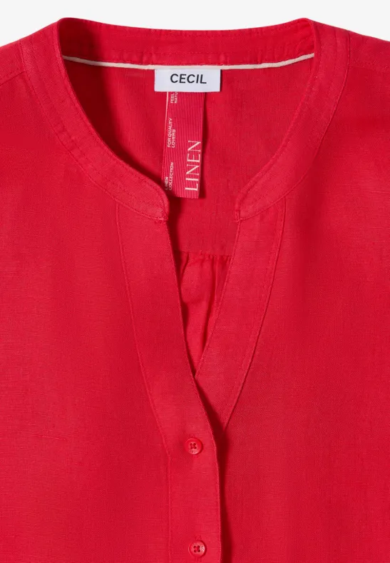 Tunika-Bluse mit Knopfleiste aus Leinenmischung