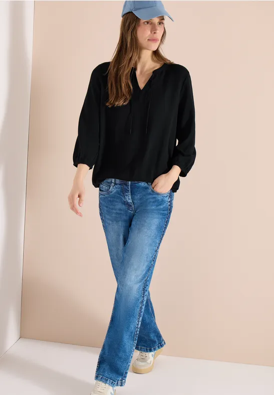 Elegante 3/4-Arm Bluse mit Bindebändern