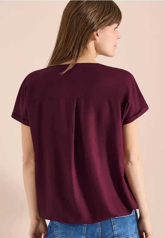 Damen Kurzarm Bluse mit Schlitzkragen