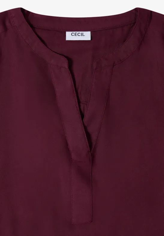Damen Kurzarm Bluse mit Schlitzkragen
