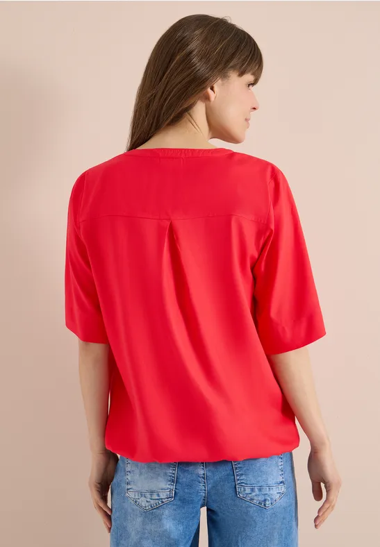 Damen Kurzarm Bluse mit Schlitzkragen