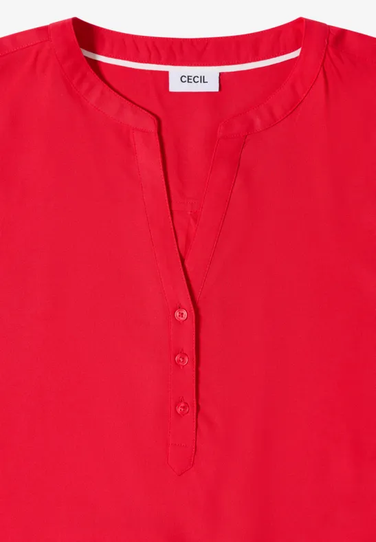 Damen Kurzarm Bluse mit Schlitzkragen