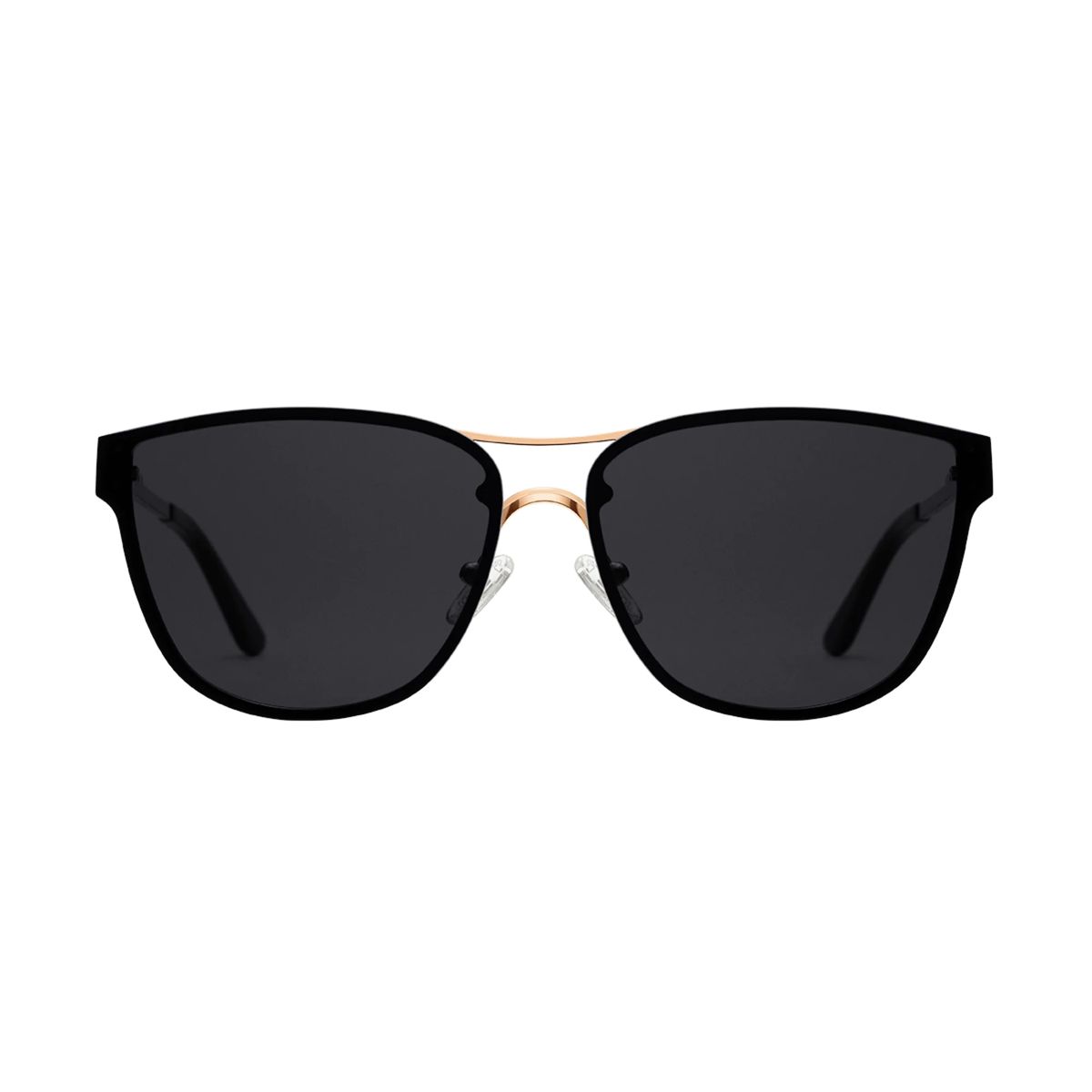 Sonnenbrille mit schwarzem Rahmen und Roségold-Details