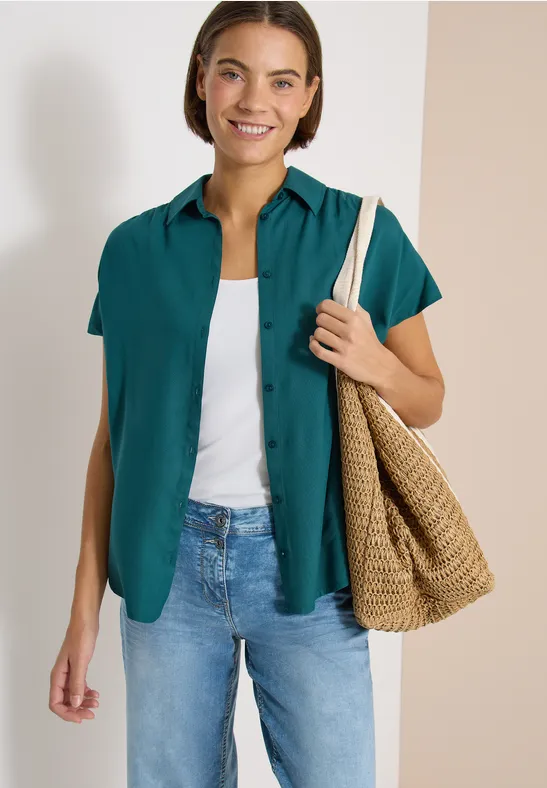 Damen Basic Kurzarm Bluse in Uni