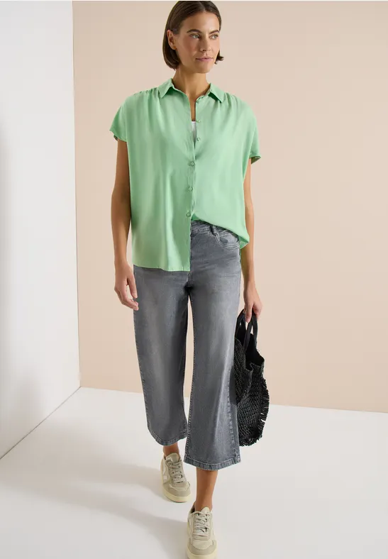 Damen Basic Kurzarm Bluse in Uni