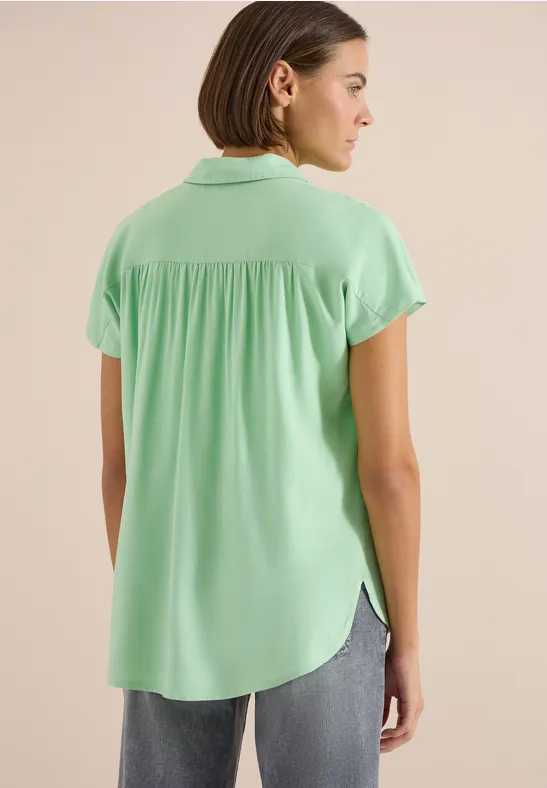 Damen Basic Kurzarm Bluse in Uni