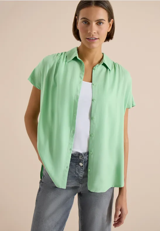 Damen Basic Kurzarm Bluse in Uni