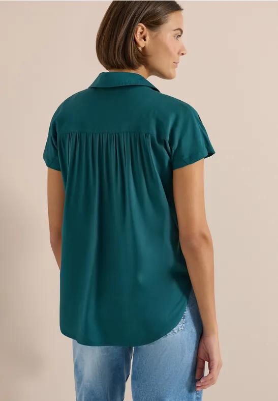 Damen Basic Kurzarm Bluse in Uni