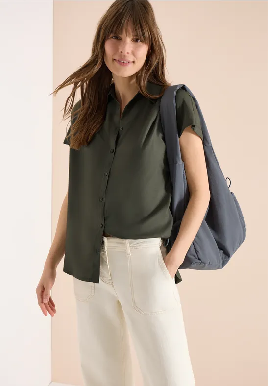 Damen Basic Kurzarm Bluse in Uni