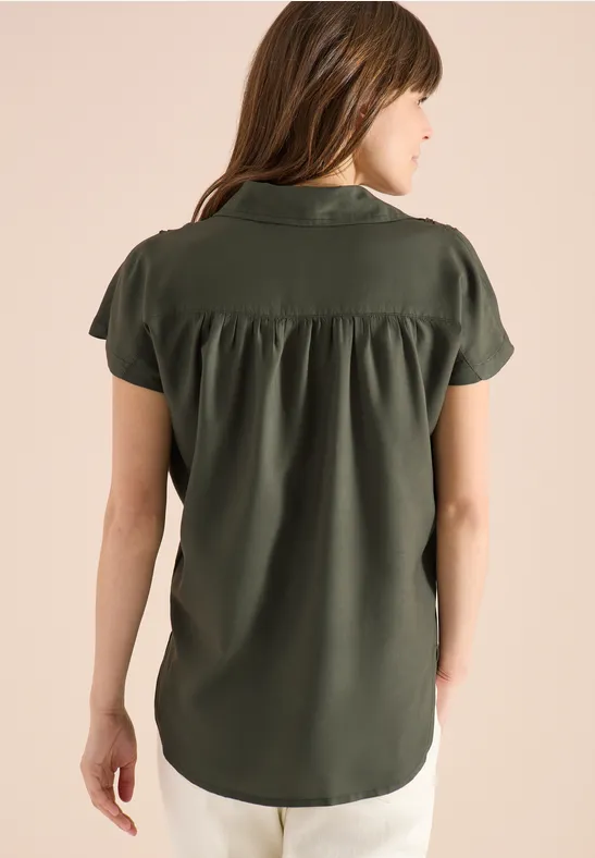 Damen Basic Kurzarm Bluse in Uni