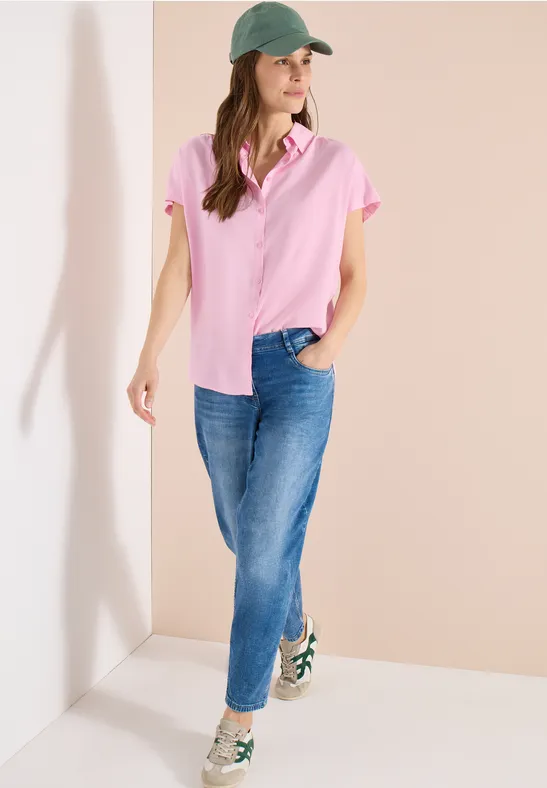 Damen Kurzarm Bluse mit Knopfleiste