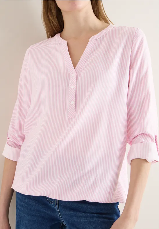 Gestreifte 3/4-Arm Bluse mit Knopfleiste